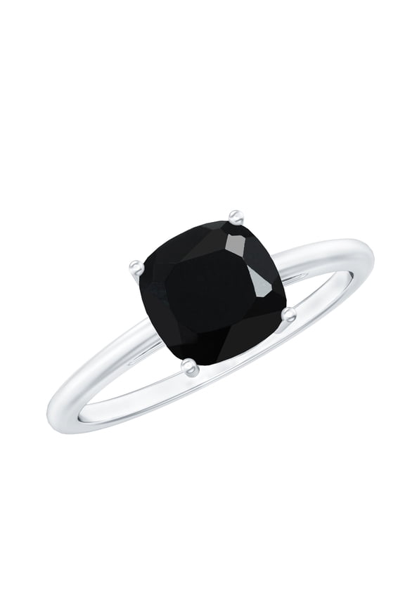 Lab Grown Black Diamond Solitaire Ring for Engagement - 2.8 Carat - Cushion Cut Ring - AAAA Quality Certified, 925 Sterling Silver, US 4.00