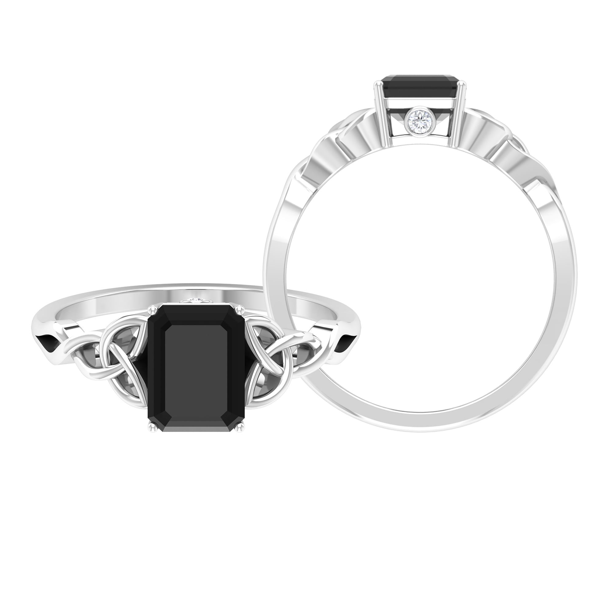 2.50 ct Black Onyx and Diamond Ring, Black Onyx Solitaire Ring with Diamond Bridge Accent, Black Onyx Engagement Ring (8 mm Round Shape Black Onyx)