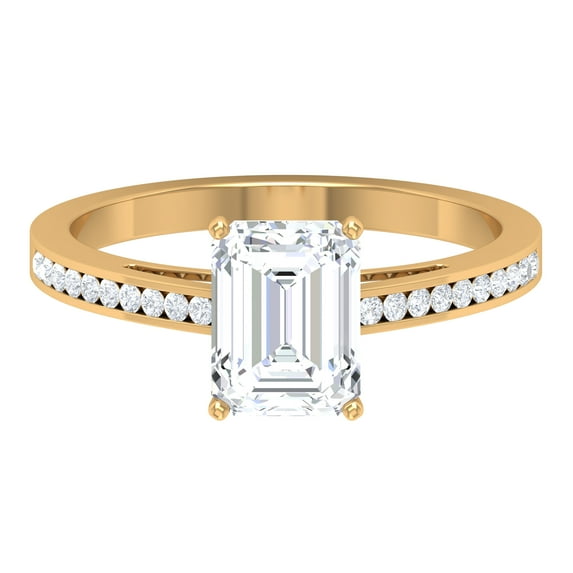 Rosec Jewels Certified Moissanite Emerald Cut Engagement Ring 2 Carat - D-VS1 Quality Moissanite Solitaire Ring, 14K Yellow Gold, US 9.50