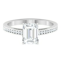 Rosec Jewels Certified Moissanite Emerald Cut Engagement Ring 2 Carat - D-VS1 Quality Moissanite Solitaire Ring, 925 Sterling Silver, US 4.00