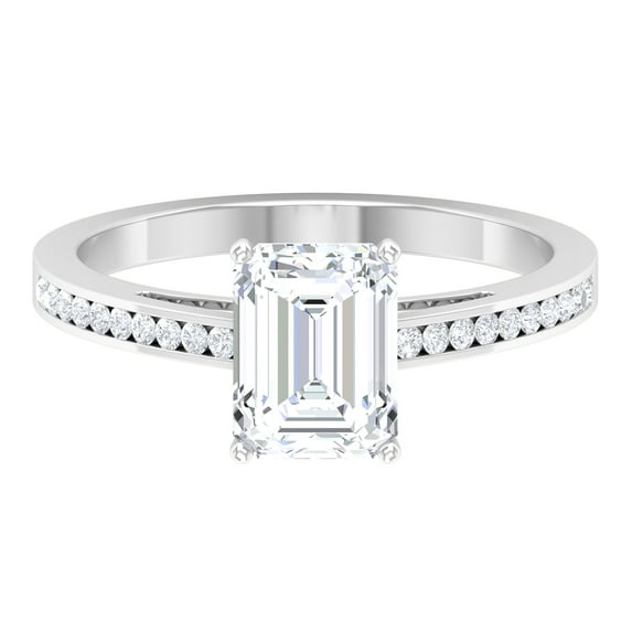 Rosec Jewels Certified Moissanite Emerald Cut Engagement Ring 2 Carat - D-VS1 Quality Moissanite Solitaire Ring, 925 Sterling Silver, US 4.00