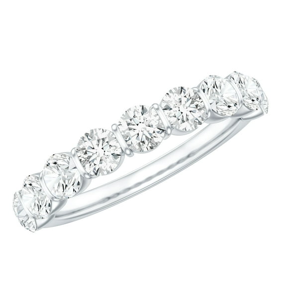 Rosec Jewels Certified Round Shape Moissanite Half Eternity Ring in Bar Setting, 10K White Gold, US 5.00