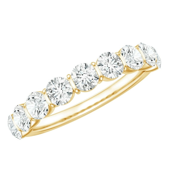 Rosec Jewels Certified Round Shape Moissanite Half Eternity Ring in Bar Setting, 18K Yellow Gold, US 3.50