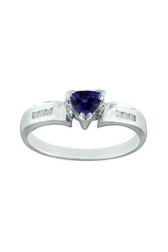 1.75 CT Trillion AAA Tanzanite Diamonds Fancy Ring, 14K White Gold - Size 6.5