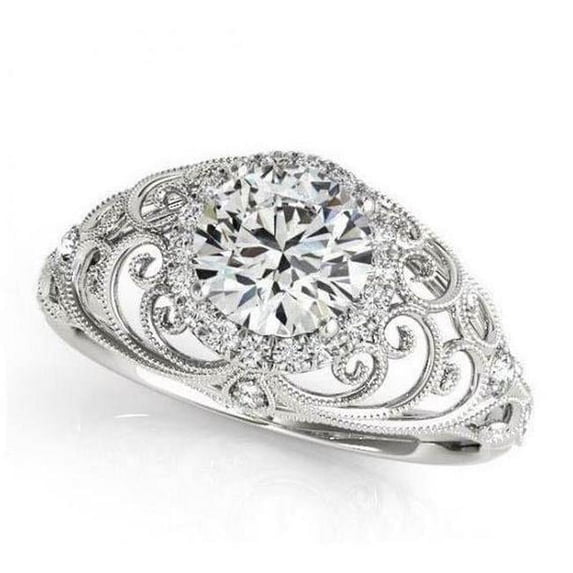 1.75 CT Vintage Style Round Diamond Ring, 14K White Gold - Size 6.5