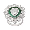 thumbnail image 1 of 1.75 CTW Natural Diamond Polki Green Enamel Mother's Day Gift Cocktail Ring 925 Silver Jewelry, 1 of 5