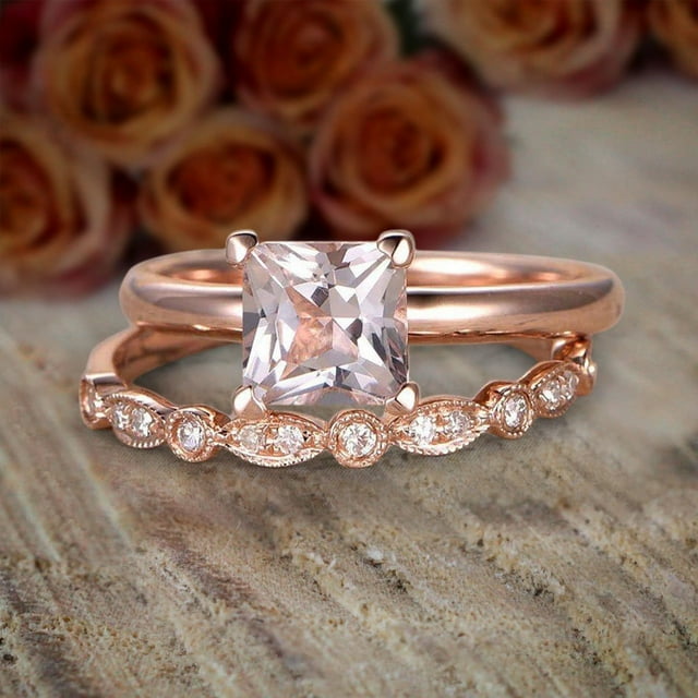 1.75 Carat 6mm Princess Cut & Diamond Moissanite Engagement Bridal Wedding Ring Set