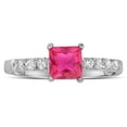 thumbnail image 1 of 1.75 Carat 6mm Princess Cut Red Ruby Moissanite Diamond Wedding Ring Set in 10k White Gold, 1 of 3