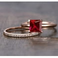 thumbnail image 1 of 1.75 Carat 6mm Princess cut Ruby and Moissanite Diamond Engagement Bridal Wedding Ring Set in 10k Rose Gold, 1 of 4