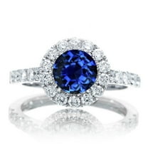 1.75 Carat 6mm Round Classic Halo Sapphire And Moissanite Diamond Engagment ring on 10k White Gold