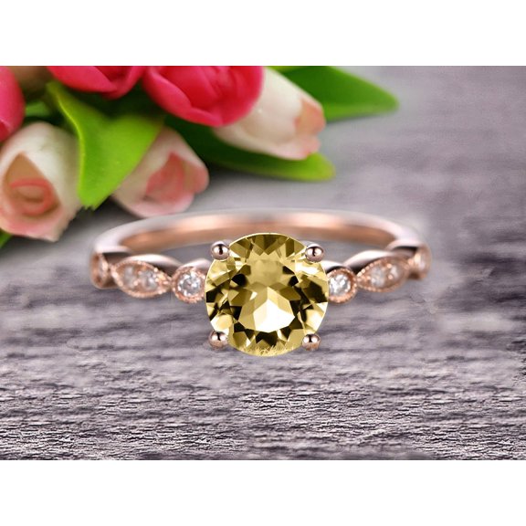 1.75 Carat 6mm Round Cut Champagne Diamond Moissanite Engagement Ring On 10K Rose Gold Art Deco Antique