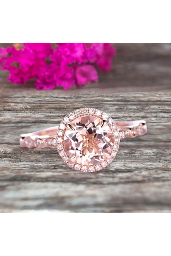 1.75 Carat 6mm Round Cut Morganite Ring Engagement Ring Promise Ring Anniversary Ring 10k Rose Gold Pink Gem Stone Art Deco