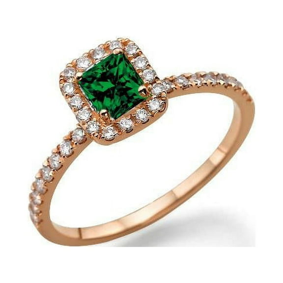 1.75 Carat 7x5mm Emerald Cut And Moissanite Diamond Halo Engagement Ring in 10k Rose Gold