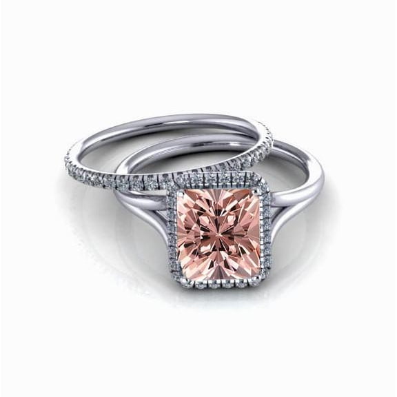 1.75 Carat 7x5mm Emerald Cut MorganiteBridal Set with Diamond Moissanites in 10k White Gold