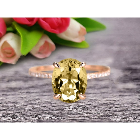 1.75 Carat 8x6mm Oval Cut Champagne Diamond Moissanite Engagement Ring Bottom Diamond HALO Designed Bridal Ring Wedding Ring 10K Rose Gold Anniversary Gift