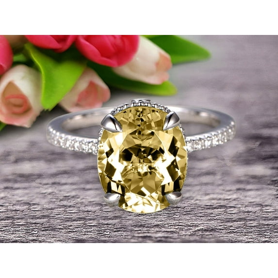 1.75 Carat 8x6mm Oval Cut Champagne Diamond Moissanite Engagement Ring on 10k White Gold
