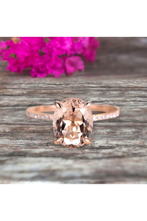 1.75 Carat 8x6mm Oval Cut Morganite Engagement Ring Bottom Diamond Moissanite HALO Designed Bridal Ring Wedding Ring 10K Rose Gold Anniversary Gift