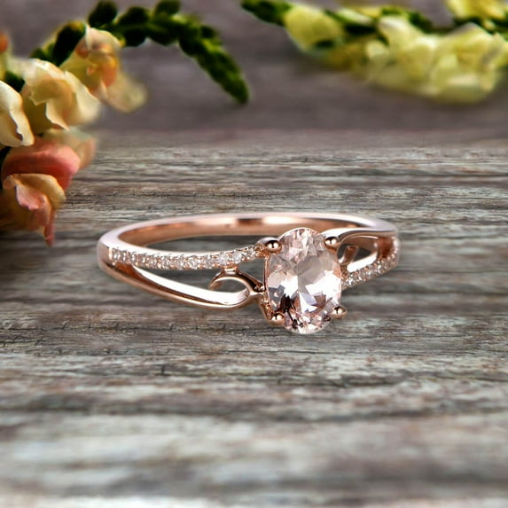 1.75 Carat 8x6mm Oval Cut Morganite Engagement Ring Wedding Ring On 10k Rose Gold Shining Split Shank