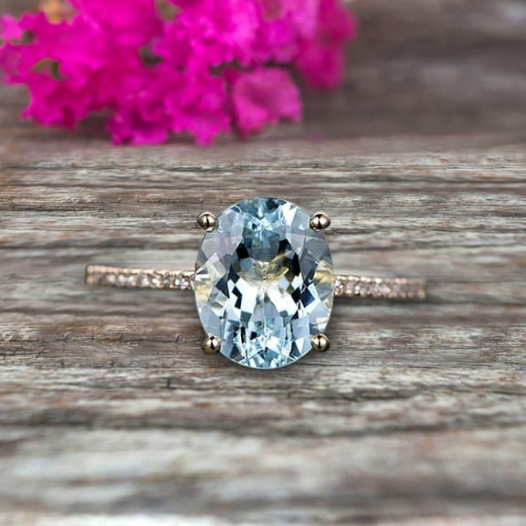 1.75 Carat 8x6mm Oval Shape 10k Rose Gold Aquamarine engagement ring