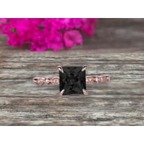 1.75 Carat Black Diamond Moissanite Engagement Ring With Diamond Moissanite in 10k Rose Gold Art Deco Princess Cut