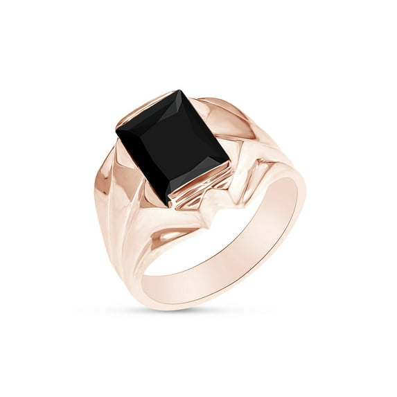 1.75 Carat Black Onyx Bold Solitaire Ring In 14K Rose Gold Plated 925 Sterling Silver For Men's Ring Size 14
