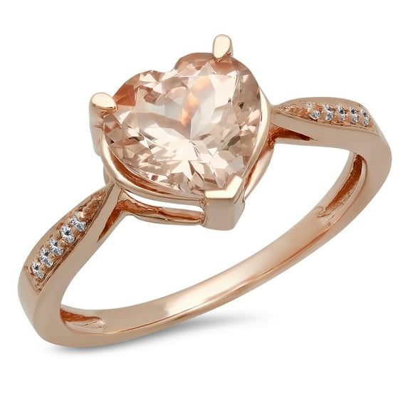 1.75 Carat (Ctw) 18K Rose Gold Heart-Shaped Morganite & Round Diamond Ladies Bridal Promise Engagement Ring