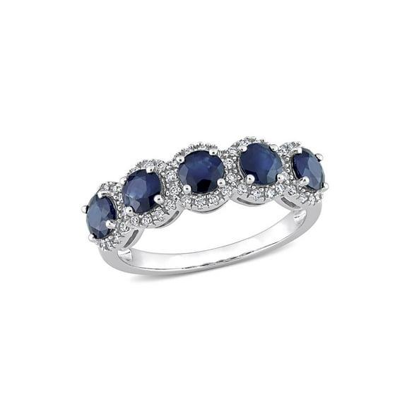 1.75 Carat (Ctw) Blue Sapphire Semi-Eternity Ring Band with Diamonds in 14K White Gold