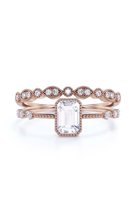 1.75 Carat Emerald Cut Diamond Moissanite Thin Engagement Ring, Slim Wedding Ring in 925 Sterling Silver With 18k Rose Gold Plating Gift For Her, Bridal Rings Set, Promise Ring, Anniversary Ring