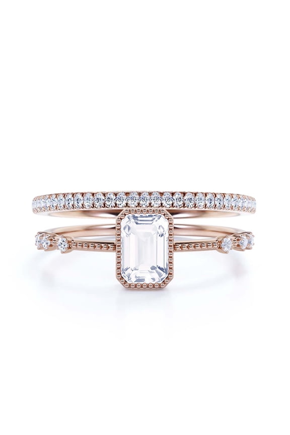 1.75 Carat Emerald Cut Diamond Moissanite Thin Engagement Ring, Slim Wedding Ring in 925 Sterling Silver With 18k Rose Gold Plating Gift For Her, Bridal Rings Set, Promise Ring, Anniversary Ring