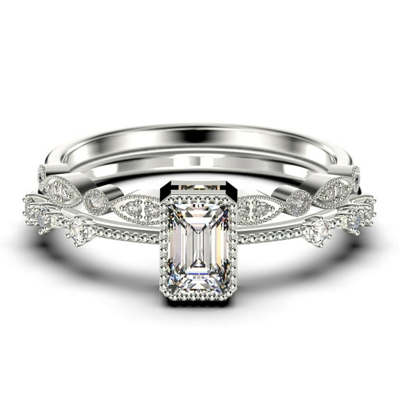 1.75 Carat Emerald Cut Diamond Moissanite Thin Engagement Ring, Slim Wedding Ring in 925 Sterling Silver With 18k White Gold Plating Bridal Rings Set, Promise Ring, Anniversary Ring