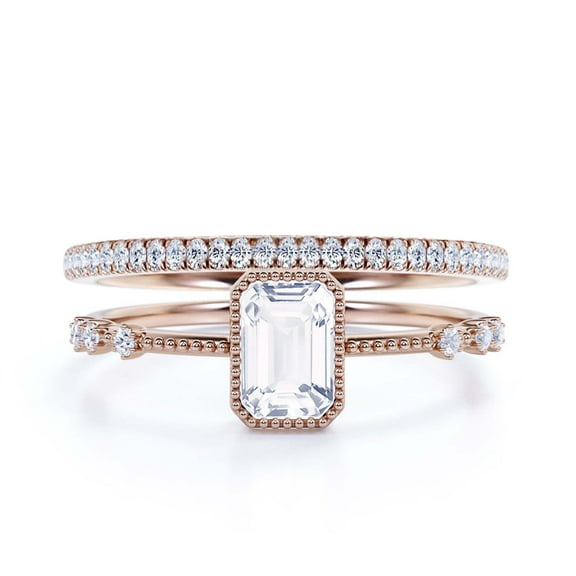 1.75 Carat Emerald Cut Diamond Moissanite Thin Engagement Ring, Slim Wedding Ring In 925 Sterling Silver With 18K Rose Gold Plating Gift For Her, Bridal Rings Set, Promise Ring, Anniversary Ring