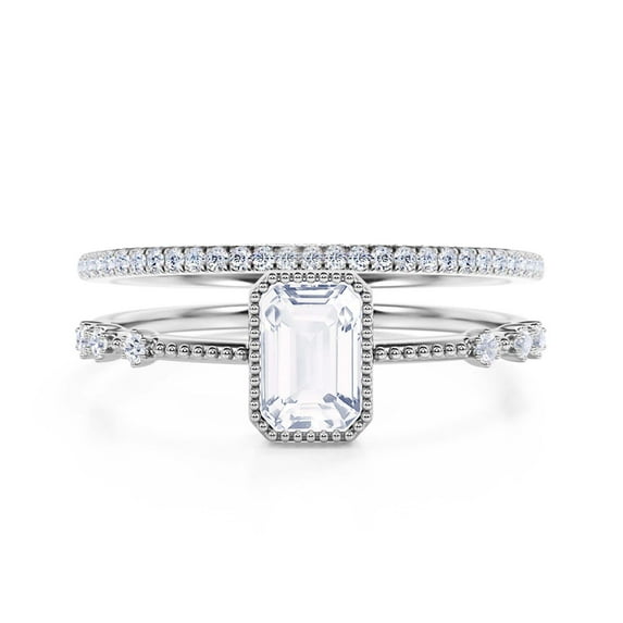 1.75 Carat Emerald Cut Diamond Moissanite Thin Engagement Ring, Slim Wedding Ring In 925 Sterling Silver With 18K White Gold Plating Gift For Her, Bridal Rings Set, Promise Ring, Anniversary Ring