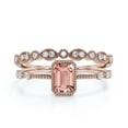 thumbnail image 1 of 1.75 Carat Emerald Cut Morganite And Diamond Moissanite Thin Engagement Ring, Slim Wedding Ring in 925 Sterling Silver With 18k Rose Gold Plating Bridal Rings Set, Promise Ring, Anniversary Ring, 1 of 3