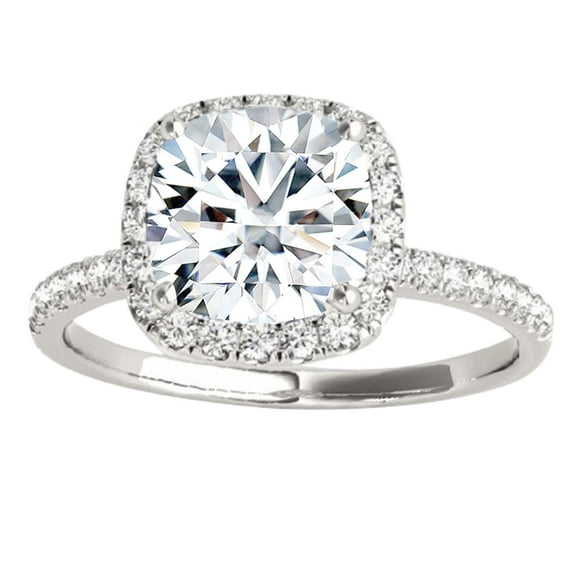 1.75 Carat Halo Moissanite & Natural Diamond Engagement Ring In 14K White Gold In Ring Size 5.5