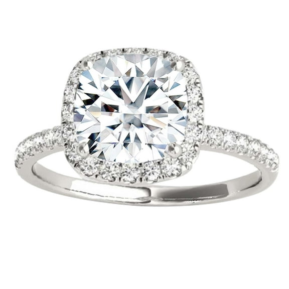 1.75 Carat Halo Moissanite & Natural Diamond Engagement Ring In 14K White Gold In Ring Size 5