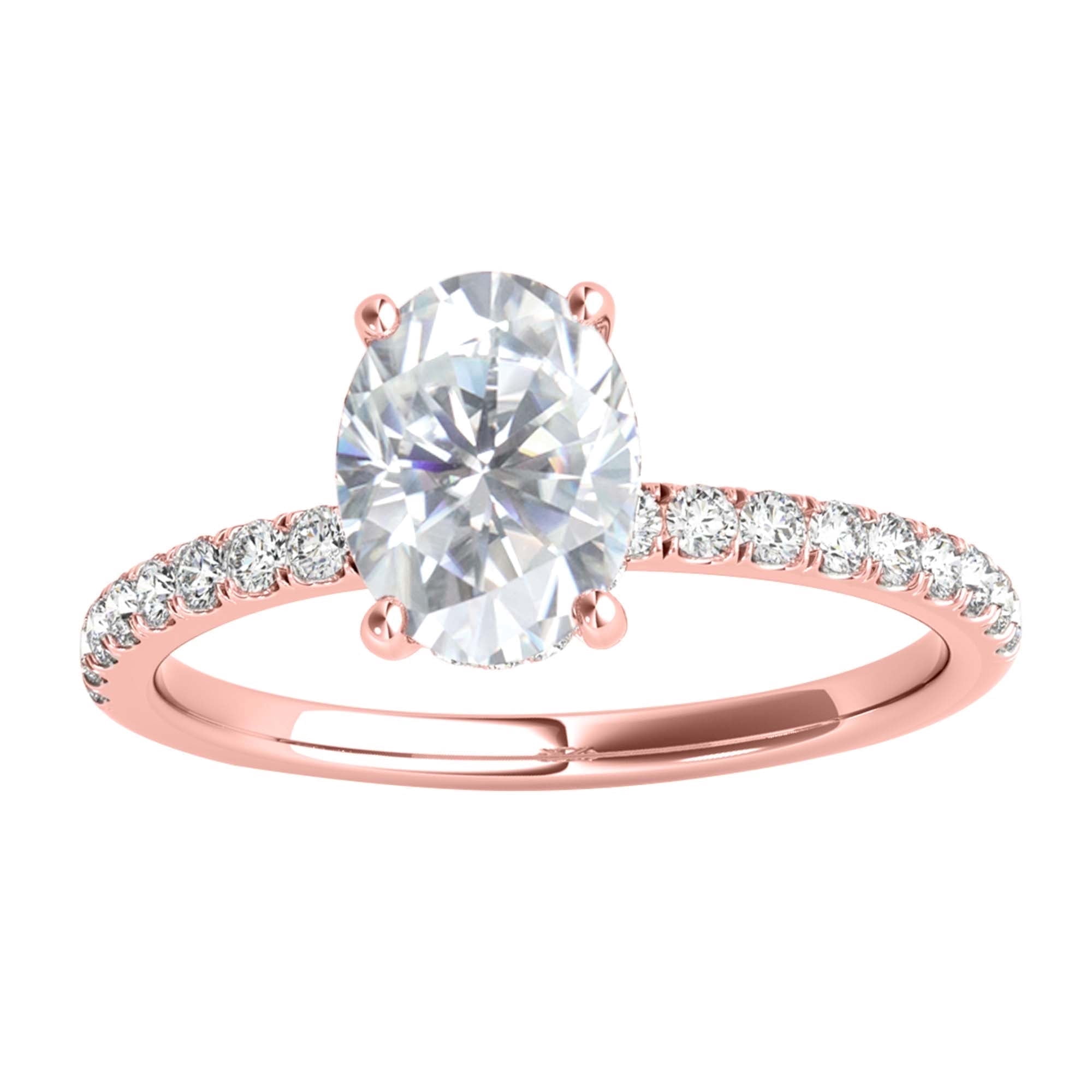 Mauli Jewels 1.75 Carat Oval Moissanite and Natural White Diamond Halo Engagement Ring for Women in 10K Rose Gold, 4-Prong Setting Bridal Wedding Gift