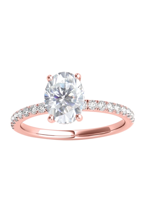 1.75 Carat Oval Moissanite and Natural White Diamond Halo Engagement Ring for Women in 10K Rose Gold, 4-Prong Setting Bridal Wedding Gift