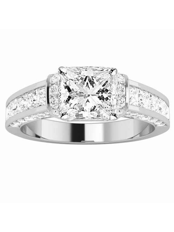 1.75 Carat Platinum Contemporary Channel Princess Round Princess Cut Diamond Engagement Ring (0.75 Ct I Color VS2 Clarity Center Stone)