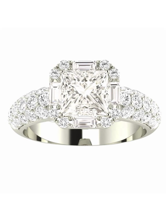 1.75 Carat Platinum LAB GROWN Diamond Halo Style Baguette & Pave Set Round Princess Cut Diamond Engagement Ring (E-F Color, VS1-VS2 Clarity) Size: 4