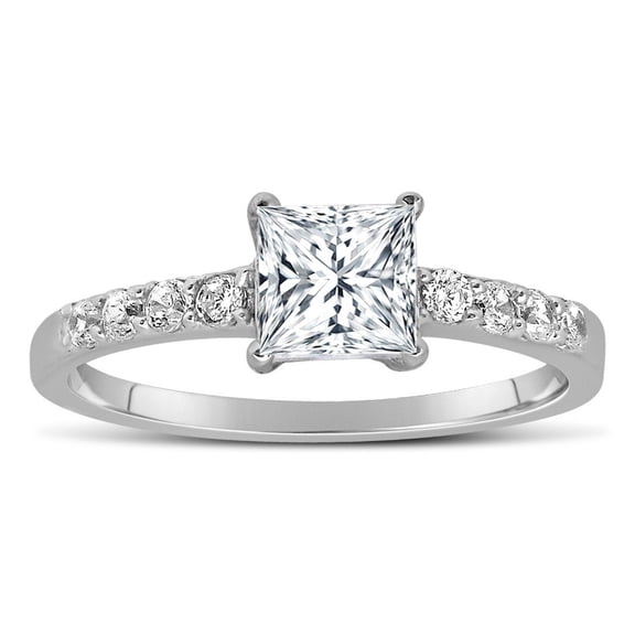 1.75 Carat Princess cut Diamond Moissanite Engagement Ring in 10K White Gold
