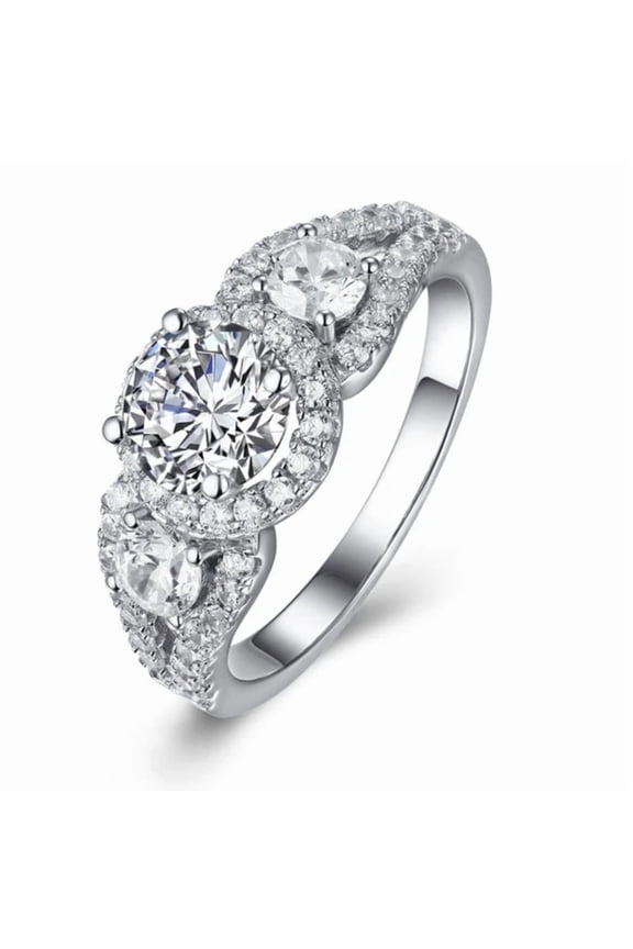 1.75 Carat Round Cut Three Stone Diamond Wedding Band - Past Present Future Ring - Victorian - Vintage Wedding Ring Set - 925 Sterling Silver