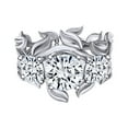 thumbnail image 1 of AFFY 1.75 Carat Round Shape Natural Diamond Three Stone Leaf Engagement Ring 14K Solid White Gold Ring Size-9.5, 1 of 2