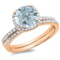 thumbnail image 1 of 1.75 Carat (ctw) 10K Rose Gold Round Cut Aquamarine & White Diamond Ladies Bridal Halo Engagement Ring With Matching Ban, 1 of 1
