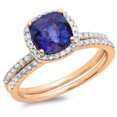 thumbnail image 1 of 1.75 Carat (ctw) 14K Rose Gold Cushion Cut Blue Sapphire & Round Cut White Diamond Ladies Bridal Halo Engagement Ring Wi, 1 of 1