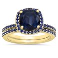 thumbnail image 1 of 1.75 Carat (ctw) 14K Yellow Gold Cushion & Round Cut Blue Sapphire Ladies Bridal Halo Engagement Ring With Matching Band, 1 of 1