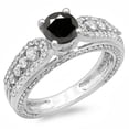 thumbnail image 1 of 1.75 Carat (ctw) 18K White Gold Round Black & White Diamond Ladies Vintage Style Solitaire With Accents Bridal Engagemen, 1 of 1