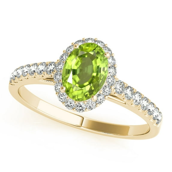 1.75 Ct Diamond & Oval Shaped Peridot Engagement/Wedding Ring - 10K Gold
