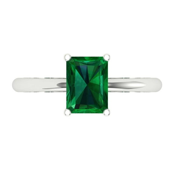 Solitaire Engagement Ring for Women - 1.75ct Simulated Emerald in 18K White Gold Promise Ring