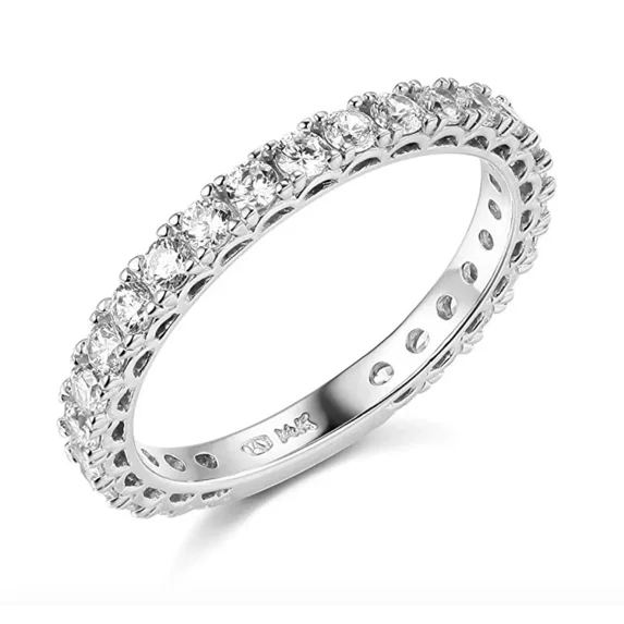 1.75 Ct Round Created Diamond Eternity Pavé Wedding Band Ring | 14K White Gold Plated"