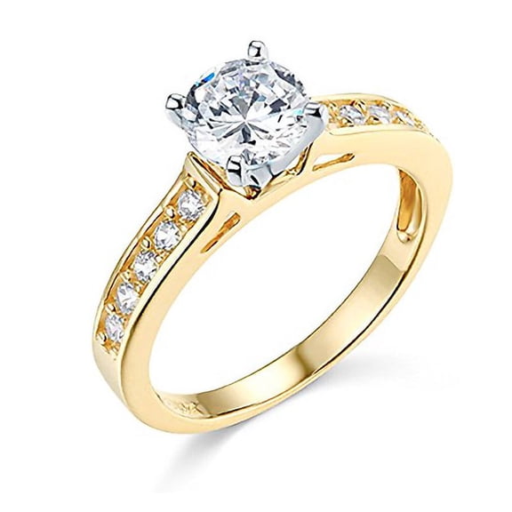 1.75 Ct Round Cut Engagement Wedding Ring Cathedral Setting Real 14K Yellow Gold